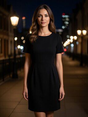 J Crew Dress Little Black Dress Size 8 Horizontal Pleats short sleeve fitted